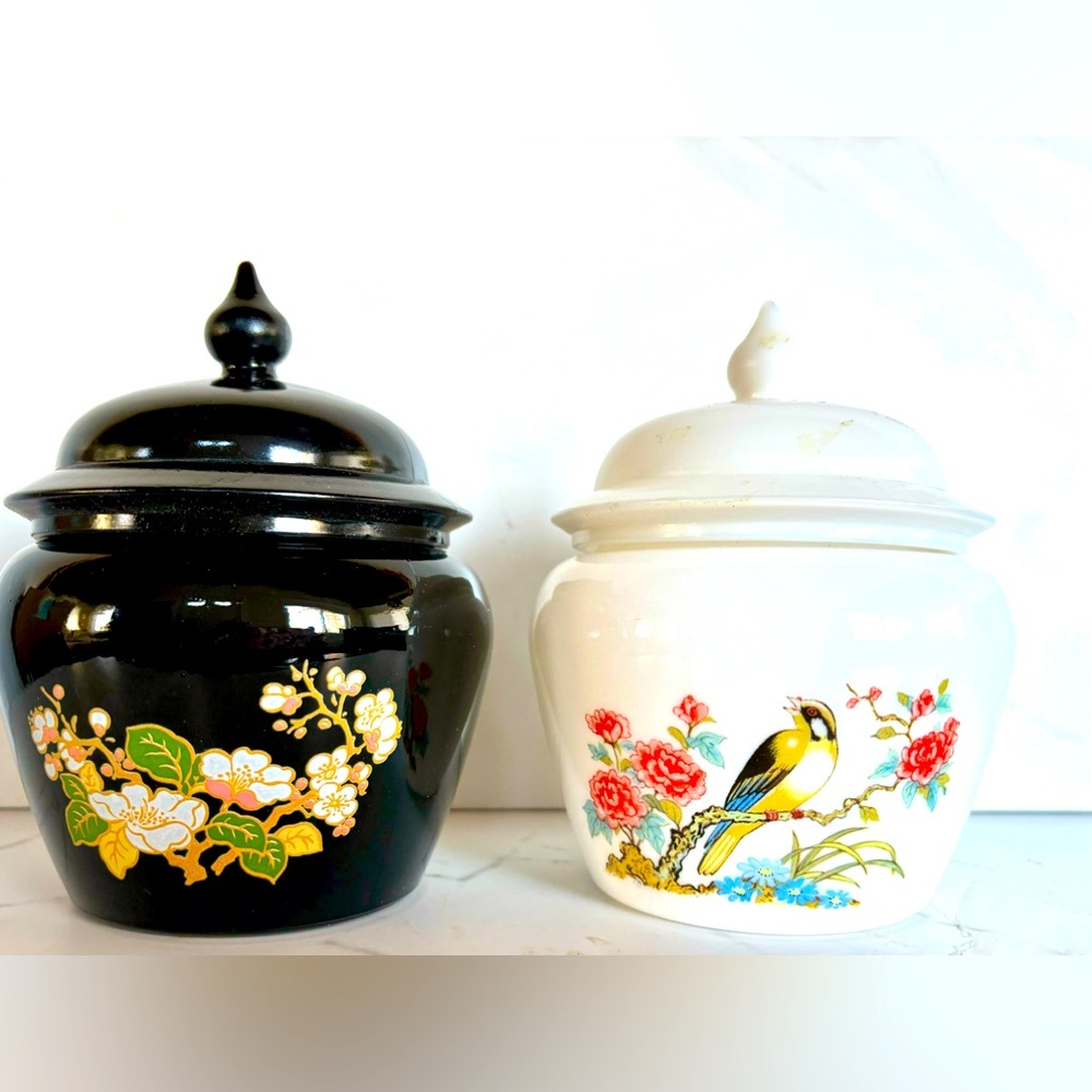 Two vintage Avon ginger jars . Pretty containers